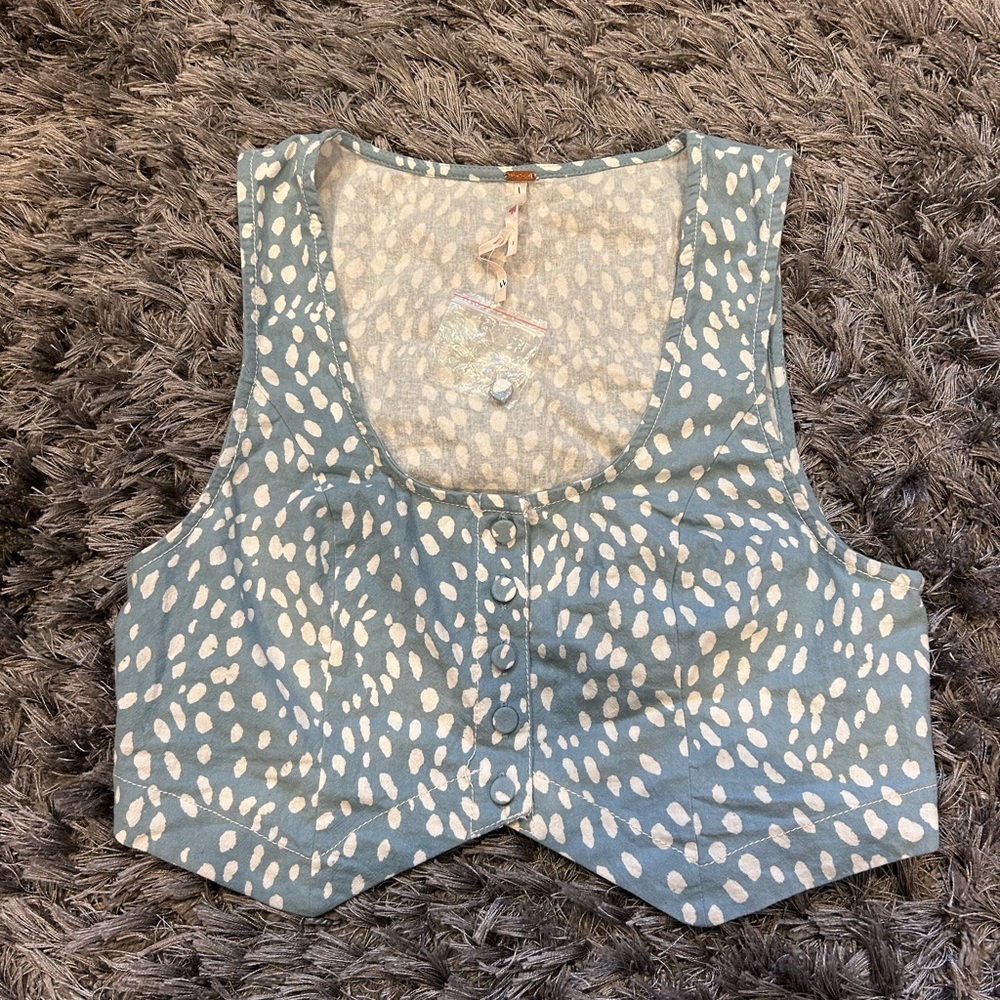 Free People Blue and White Patterned Vest Top S NWOT